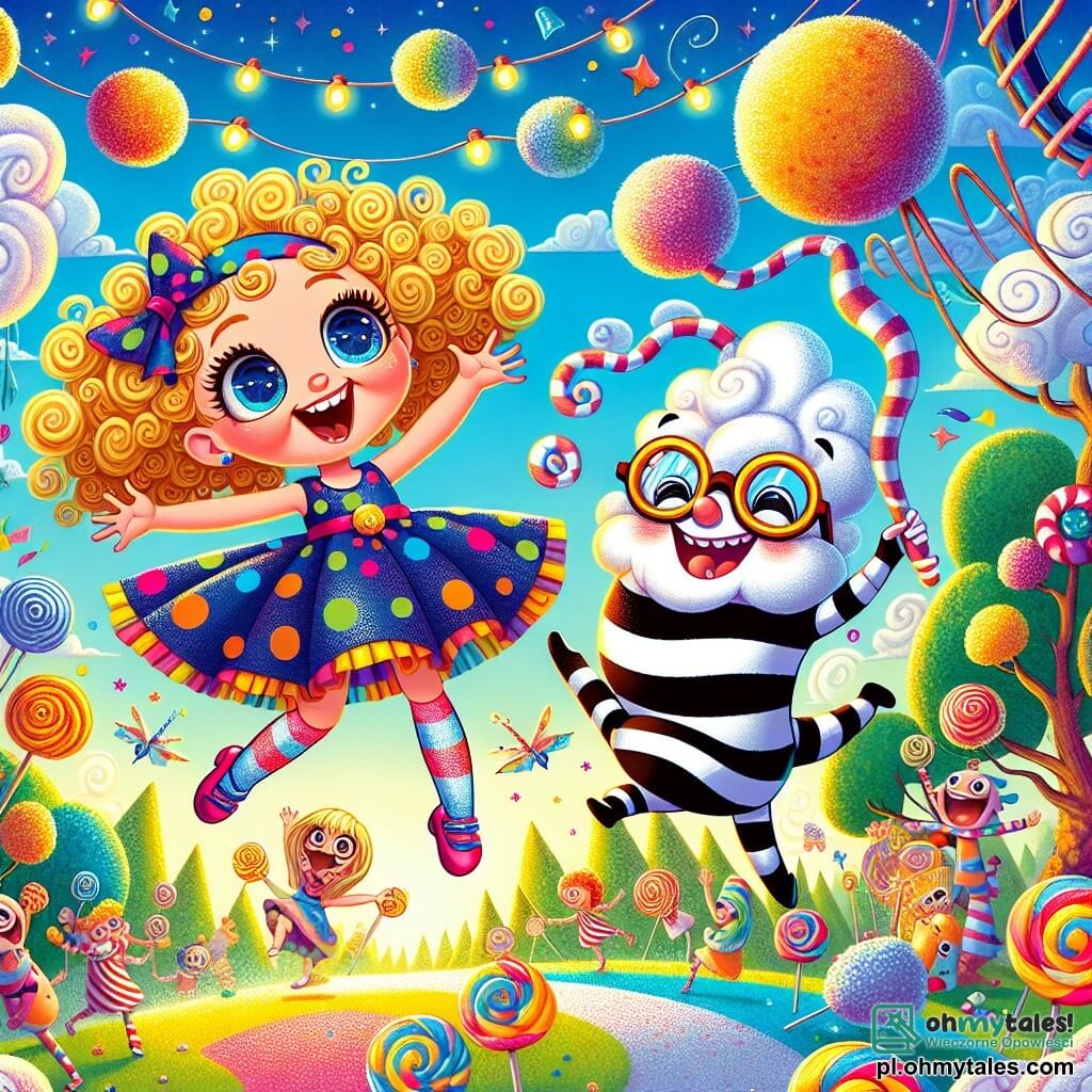 Czteroletnia dziewczynka Klara z kręconymi blond włosami nosi sukienkę w kolorowe kropki. Ma wielki, zachwycony uśmiech i błyszczące oczy, skacząc z radości w fantastycznym świecie. Obok niej tańczy duża skarpetka w okularach, z paskowanym ciałem i bawełnianymi ramionami, trzymając kolorowy parasol, który śpiewa. Tło to magiczny las, gdzie drzewa są z drutu, a chmury z waty cukrowej, z kwiatami z cukierków świecącymi pod jasnoniebieskim niebem. Na ziemi kręte ścieżki z cukierków prowadzą między rzekami musującej lemoniady. Klara i skarpetka znajdują się w środku radosnej imprezy, otoczone tańczącymi skarpetkami i dziwacznymi stworzeniami, śmiejąc się i bawiąc razem w kolorowej, absurdalnej atmosferze.