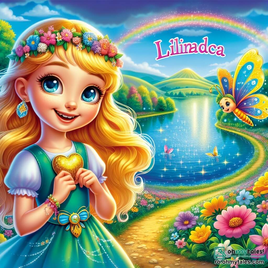 O fetiță de 8 ani, Ilinca, cu părul auriu ca mierea și ochii strălucind de curiozitate, stă pe marginea unui lac magic. Zâmbește cu uimire, ținând în mâini o inimă mică strălucitoare, simbol al iubirii și prieteniei. Lângă ea, Amadeus, un fluture colorat cu aripi vibrante de albastru și verde, zboară vesel în jurul ei, adăugând o notă de magie scenei. Decorul este încântător: lacul este înconjurat de flori strălucitoare care dansează în ritmul vântului, iar în depărtare, o colină curbată se înalță, împodobită cu un curcubeu strălucitor care luminează cerul albastru. Situația principală o arată pe Ilinca descoperind cufărul magic, cu un aer de bucurie și excitație, pregătită să împărtășească comoara ei cu prietenii în lumea feerică a Floraliei.