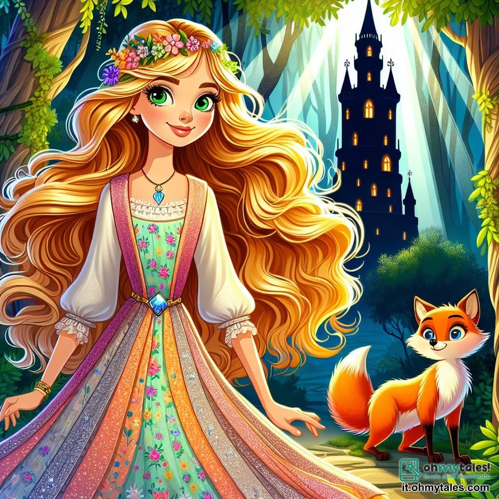 Isabella, una giovane donna di circa 20 anni, si trova coraggiosamente davanti alla torre oscura di Morgana. Ha lunghi capelli dorati che brillano come raggi di sole e i suoi occhi scintillano di una determinazione splendente. Indossa un vestito leggero in tessuto pastello, decorato con fiori colorati, e il suo ciondolo di cristallo scintilla attorno al collo. La sua espressione è sia sicura che risoluta, pronta ad affrontare l'ombra. Accanto a lei, Felix, una volpe astuta dagli occhi maliziosi, è un compagno fedele. Ha un pelo arancione brillante e una coda folta, e si erge sulle zampe posteriori, guardando Isabella con ammirazione, pronto a incoraggiarla nella sua missione. Lo scenario è una foresta incantata, con alberi maestosi dalle foglie verde smeraldo, e raggi di luce filtrano attraverso il fogliame, creando un gioco di ombre e luci. La torre di Morgana, oscura e minacciosa, si erge sullo sfondo, circondata da rovi e nebbia, in contrasto con la bellezza luminosa di Isabella e Felix. La scena principale mostra Isabella che alza il suo ciondolo, da cui emana una luce splendente, mentre l'ombra di Morgana si profila sullo sfondo, minacciosa ma vacillante, mentre la magia della luce inizia a invaderla.