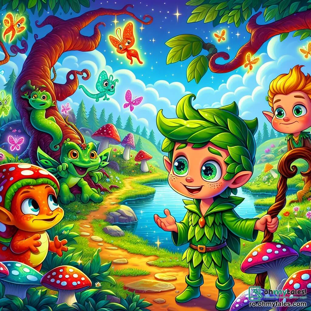 Broasca Ceată, un tânăr cu pielea verde și ochii plini de curiozitate, stă pe marginea unui lac strălucitor, cu o expresie uimită pe față. Poartă o tunică din frunze și o pălărie în formă de ciupercă, ținând în mână un băț în formă de morcov. Lângă el, un spiriduș cu părul auriu și urechi ascuțite, de aproximativ 10 ani, zâmbește jucăuș în timp ce îi arată o hartă colorată, plutind în aer. O salamandră roșie, cu solzi strălucitori și ochi jucăuși, caută frenetic șoseta pierdută, aflându-se chiar în spatele lui Broasca Ceată. Decorul este un peisaj feeric, cu copaci cu trunchiuri răsucite și flori luminoase care dansează în vânt. Lacul este înconjurat de nori pufoși care par aproape comestibili, iar fluturii cu aripi irizate zboară în jurul lor. Situația principală arată cum Broasca Ceată reflectează la direcția pe care să o ia, înconjurat de prietenii săi, în timp ce discută entuziast despre aventura lor, pregătiți să plece în căutarea Ciorapului Fermecat.