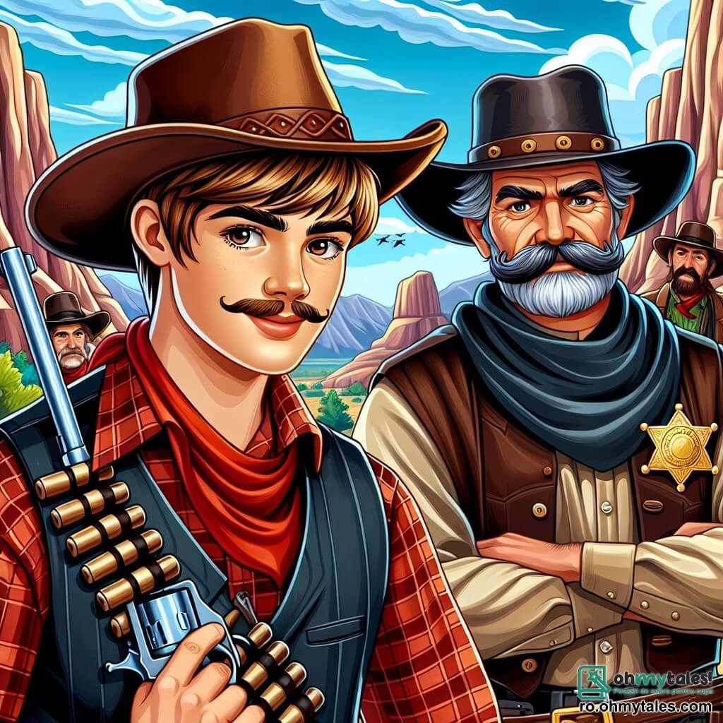 Jake Malone, un tânăr cowboy de aproximativ 20 de ani, este reprezentat cu o pălărie mare de cowboy, o cămașă în carouri roșie și o vestă din piele. Fața lui este marcată de un zâmbet încrezător și ochi strălucitori de aventură, în timp ce își ține pistolul la brâu, pregătit să apere nevinovații. Lângă el se află șeriful, un bărbat robust de aproximativ 40 de ani, cu o mustață groasă și un ecuson strălucitor pe piept. El observă atent bandiții, expresia sa determinată trădând autoritatea sa. Decorul se află în valea Hanging Rock, înconjurată de munți măreți și stânci abrupte, sub un cer albastru strălucitor, unde praful de pe sol se ridică în voia vântului cald. Scena principală arată pe Jake și șerif confruntând un grup de bandiți amenințători, pregătiți să lupte pentru a proteja călătorii nevinovați. Bandiții, cu fețe aspre și haine uzate, par ezitanți, în timp ce atmosfera este tensionată, plină de suspans și excitație.