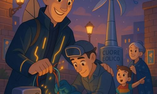 Uomo principale: uomo alto e sorridente, espressione attenta e benevola, giacca lunga blu notte con sottili strisce luminose gialle lampeggianti, ciocca bianca nei capelli neri, occhi ambra, bracciale-lanterna al polso e piccola 