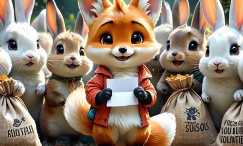 Ein kleiner Fuchs namens Felix mit strahlend rotem Fell und neugierigen Augen steht im Mittelpunkt der Szene, lächelt und hebt eine Pfote, um ein Stück Papier zu zeigen, das er gerade aufgehoben hat. Zu seiner Rechten springt eine Gruppe fröhlicher Kaninchen mit großen Ohren und weiß-braunem Fell um ihn herum, ihre Gesichter strahlen vor Stolz und Aufregung, während sie Säcke voller Abfall halten. Im Hintergrund beobachtet eine weise Eule mit braunen Federn und großen runden Augen, die auf einem Ast sitzt, die Szene mit einem zustimmenden Blick und ist bereit, die anderen Tiere zu ermutigen. Der Ort ist ein wunderschöner, grüner Wald mit majestätischen Bäumen mit glänzenden Blättern, einem klaren Bach, der durch die Landschaft schlängelt, und bunten Blumen, die den Boden bedecken und eine fröhliche und lebendige Atmosphäre schaffen. Die Hauptsituation zeigt Felix und seine Freunde, die den Wald reinigen, Abfälle sammeln und ihre Teamarbeit feiern, während die Sonne durch die Blätter scheint und ihre umweltfreundliche Mission mit goldenem Licht erhellt.