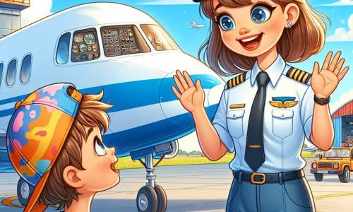 En primer plano, una mujer piloto sonriente, Carla, está de pie junto a su avión, 