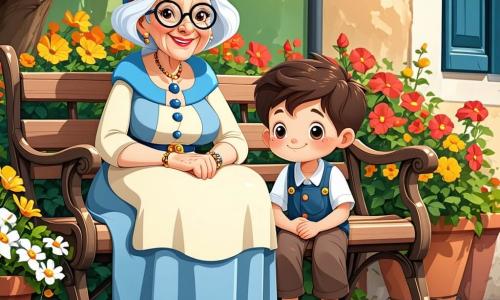 Al centro dell'immagine, Nonna Carla, una donna anziana con capelli bianchi come la neve, indossa occhiali rotondi che scivolano sul naso. Ha un sorriso caloroso e occhi brillanti di saggezza, seduta su una panchina di legno nella piazza, circondata da fiori colorati. Alla sua destra, Luca, un ragazzo di 8 anni con capelli castani in disordine, è seduto con occhi brillanti di eccitazione, tenendo un piccolo quaderno in cui disegna idee per la festa della pace. Alla sua sinistra, Sofia, una ragazza di 7 anni con capelli ricci e un grande sorriso, sta colorando un grande pannello con disegni di colombe e cuori, mostrando il suo entusiasmo. Il luogo è una piazza soleggiata e affascinante, decorata con fiori multicolori, con alberi verdi sullo sfondo e festoni di luci appesi, creando un'atmosfera gioiosa e accogliente. La scena principale mostra Nonna Carla che racconta una storia ispiratrice ai bambini, che la ascoltano attentamente, catturati dalle sue parole, mentre l'aria è piena di risate e musica, simboleggiando l'unità e la speranza di un mondo in pace.