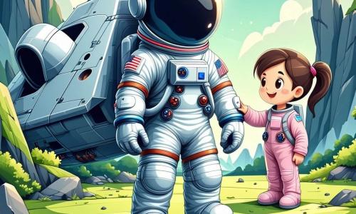 Max, ein Astronaut in den Dreißigern, trägt einen glänzenden silbernen Raumanzug mit einem transparenten Helm, der die Sterne reflektiert. Sein Gesicht zeigt Entschlossenheit und Aufregung, während er vor einem beschädigten Raumschiff steht, bereit, seinen neuen Freunden zu helfen. Neben ihm untersucht eine junge Astronautin, etwa 25 Jahre alt, mit braunen Haaren und Schutzbrille auf der Stirn, konzentriert die Teile des Raumschiffs. Ein älterer Mann, etwa 50 Jahre alt, mit grauem Bart und einem warmen Lächeln, hält einen Schraubenschlüssel und steht hinter Max, bereit zu helfen. Die Szenerie zeigt eine wunderschöne extraterrestrische Landschaft mit grünem Boden, der mit bunten Blumen übersät ist, die im leichten Wind tanzen. Im Hintergrund funkeln Berge unter einem sternenklaren Himmel, wo leuchtende Planeten sichtbar sind, was der Umgebung einen Hauch von Magie verleiht. Die Hauptsituation zeigt Max und seine Freunde, die gemeinsam am Raumschiff arbeiten, was den Teamgeist und das Abenteuer in einem faszinierenden Universum verdeutlicht.