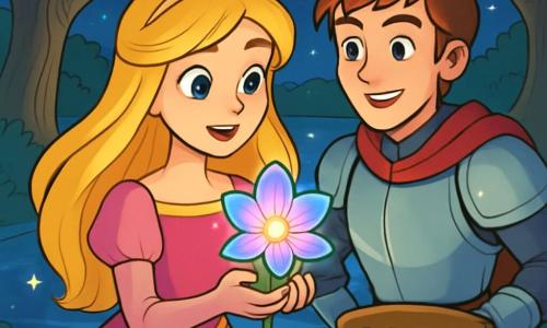 La principessa Aurora, una giovane di circa 16 anni, si trova al bordo del scintillante Lago dei Riflessi. I suoi lunghi capelli dorati fluttuano dolcemente nel vento, e i suoi occhi brillano di una determinazione éclatante. Guarda con speranza l'acqua luccicante, tenendo tra le mani il magnifico Fiore del Sogno, un fiore dai petali iridescenti che scintillano alla luce della luna. Accanto a lei c'è Leo, un giovane cavaliere di 18 anni, con i capelli castani in disordine e un'armatura scintillante. Sorride incoraggiante, pronto a sostenere la principessa nella sua missione. Il luogo è incantevole: il Lago dei Riflessi è circondato da alti alberi dai tronchi nodosi, le cui foglie brillano come smeraldi. La superficie dell'acqua è calma, riflettendo le stelle scintillanti del cielo notturno, creando un'atmosfera magica. Aurora, piena di speranza e coraggio, è pronta a spezzare la maledizione che pesa su di lei. L'aria è carica di tensione ed eccitazione, mentre si prepara a esprimere un desiderio al lago, con Leo al suo fianco, pronto a incoraggiarla in questa avventura.