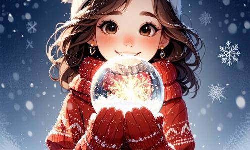 A 9-year-old girl named Emily, with large bright eyes and curly brown hair, stands at the center of the scene, a wide smile lighting up her face. She wears a red sweater with snowflake patterns and matching mittens, holding a beautiful sparkling snow globe filled with magic and joy. Next to her is Miss Clara, a woman in her sixties with silver hair and round glasses, observing Emily with tenderness. She wears a colorful apron and has a warm expression, as if sharing a special secret with the little girl. The setting is in the grand hall of the Evergreen Orphanage, where a majestic Christmas tree, adorned with sparkling garlands and colorful baubles, stands at the back. Snowflakes gently fall outside through large windows, creating a fairy-tale atmosphere. The main scene shows Emily shaking the snow globe, causing an explosion of shining flakes and soft music, filling the room with a magical and joyful ambiance, while other children gathered around her express their wonder and happiness.