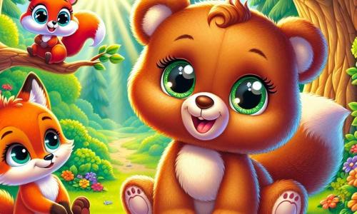 Un pequeño oso de peluche llamado Tito, con un suave pelaje marrón y ojos brillantes de curiosidad, se encuentra en el centro de la imagen, mostrando una expresión de sorpresa y determinación. Está sentado en la hierba verde, rodeado de flores coloridas, hablando con sus amigos. A su izquierda, Lila la ardilla, con pelaje rojizo y una cola esponjosa, mira a Tito con una sonrisa alentadora, sus ojos brillando de emoción. Ella está posada en una rama baja de un árbol, lista para saltar hacia él. A la derecha, Nico el zorro, con pelaje naranja brillante y ojos tristes, está sentado contra un gran árbol, con las orejas caídas, mostrando que se siente culpable. Mira a Tito con una expresión de arrepentimiento, sosteniendo una pequeña rama en sus patas. El lugar es un encantador bosque soleado, lleno de árboles majestuosos con hojas verdes brillantes, flores multicolores y un suave rayo de luz filtrándose a través de las ramas. La situación principal muestra a Tito explicando a sus amigos la importancia de la verdad, mientras se reúnen a su alrededor, creando un momento de compartir y aprender en la naturaleza.