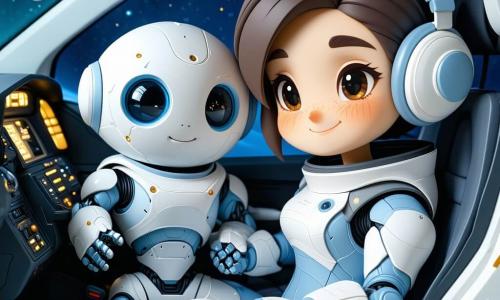 Mira is een vrouwelijke piloot met een rond glimlachend gezicht en kort kastanjebruin haar, gekleed in een lichtblauw ruimtepak met witte naden, kalm en zorgzaam terwijl ze zachtjes hendels in de cockpit bedient; Puk is een kleine ronde robot van mat crèmekleurig met glanzend zwarte ogen, naast Mira op de passagiersstoel en met vrolijke nieuwsgierigheid naar de stationsdeur kijkend; Kapitein Lian is een volwassen vrouw met grijsblauw gevlochten haar en een zilveren outfit, zichtbaar in een raam van het station terwijl ze zwaait; op de achtergrond de grote buitenwand van het ruimtestation met grijze textuurpanelen, rechthoekige luchtsluizen, gekleurde leidingen, groene/rode lampjes, kleurrijke stickers en scherpe papier‑achtige schaduwen; nog verderachter de blauwe/groene aarde met zachte witte wolken en fonkelende sterren in diepe zwarte ruimte; de scène toont Mira’s schip dat zachtjes aanmeert bij het station, één deur open en één gesloten, met gestileerde luchtbelletjes die luchtstroom aanduiden; levendig contrasterend kleurenpalet (hemelblauw, nachtblauw, bleekgrijs, warmgeel, accenten rood), uitgesneden texturen, strakke randen en eenvoudige slagschaduwen; compositie gecentreerd op Mira en Puk links in de cockpit, de open aanmeerdeur in het midden en Kapitein Lian rechts in het raam voor duidelijke leesbaarheid door een kind.