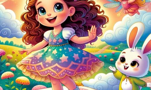 Uma menina de 8 anos, chamada Lila, com longos cabelos cacheados e olhos cheios de curiosidade, está no centro da imagem, com um grande sorriso no rosto. Ela usa um vestido colorido decorado com padrões de nuvens e segura um travesseiro de nuvem sob o braço, pronta para a aventura. Ao seu lado, Sussurro, uma pequena fada com asas cintilantes, voa alegremente ao seu redor, com os cabelos dourados flutuando no ar, gesticulando entusiasticamente para encorajar Lila. Um pouco atrás, Binky, um coelhinho travesso com grandes orelhas, observa a cena com um olhar determinado, pronto para ajudar seus amigos. O cenário é o Reino das Almofadas, um lugar mágico onde almofadas coloridas flutuam no ar e árvores com troncos em forma de nuvem se estendem ao redor. Flores dançam ao ritmo do vento, adicionando um toque de alegria ao ambiente. A situação principal mostra Lila, Sussurro e Binky se preparando para enfrentar a barulhenta bruxa Dorminhoca, que se aproxima com um enorme colchão, enquanto as almofadas ao redor parecem vibrar de excitação e antecipação.