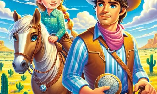 Un giovane cowboy, Tommy, un ragazzo di 10 anni con capelli biondi e occhi azzurri scintillanti, è fiero sul suo cavallo, Fulmine. Sorride determinato, pronto ad affrontare l'avventura. Accanto a lui, Marina, una donna robusta di circa 30 anni con capelli castani e una camicia a righe colorate, tiene un mappamondo di legno, concentrata ed entusiasta. Il paesaggio è una vasta prateria del Texas, con colline dorate all'orizzonte e cactus sparsi. Il cielo è di un blu brillante, punteggiato da nuvole bianche. La scena mostra Tommy e Marina mentre scoprono una misteriosa pietra piatta con un simbolo inciso, in un campo di aloe verde, mentre cercano indizi per provare l'innocenza dei prigionieri.