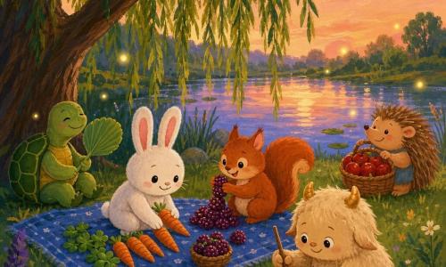 Milo, main character: small imaginary furry creature the color of toasted marshmallow with two small shiny round horns, gentle eyes and a shy proud smile, sitting and holding a brush dipped in berry juice, slowly writing 