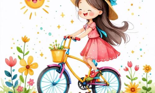Ruedina, una bicicleta colorida con ruedas brillantes y un manillar dorado, está llena de alegría y emoción, plantando semillas en un suelo fértil, con el manillar ligeramente inclinado hacia abajo como si se estuviera agachando para trabajar mejor. Al lado de ella, Goti, una regadera sonriente con patrones de flores en su cuerpo, riega delicadamente las semillas con una expresión de felicidad, sus gotas de agua brillando bajo el sol. El decorado es un hermoso bosque verde, lleno de árboles majestuosos con hojas de un verde brillante, flores coloridas que bailan al viento y rayos de sol que atraviesan las ramas, creando una atmósfera mágica y acogedora. La escena muestra a Ruedina y Goti unidas en un esfuerzo alegre para plantar semillas, simbolizando su compromiso de proteger la naturaleza y hacer florecer la vida en su amado bosque.