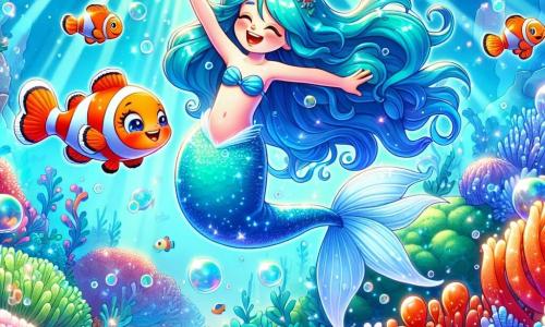 Într-un ocean strălucitor de culori, o sirenă numită Mira, cu părul lung și ondulat de culoare turcoaz, înoată cu grație. Coada ei strălucitoare, de un albastru profund cu reflexe argintii, sclipește sub razele soarelui. Zâmbește cu bucurie și uimire în timp ce dansează printre peștii colorați. Lângă ea, un pește clovn numit Gigel, cu dungi portocalii și albe, poartă o mică șapcă roșie. Sar în apă, râzând și încurajând-o pe Mira să danseze cu el. Scena are loc într-o peșteră subacvatică minunată, unde coralii multicolori formează sculpturi naturale. Bule de aer plutesc în jurul lor, iar razele de lumină pătrund prin apă, iluminând scena cu o strălucire blândă. Mira și Gigel se distrează dansând împreună, înconjurați de caracatițe dansatoare care îi încurajează să participe la o competiție de dans, umplând apa de râsete și bucurie.