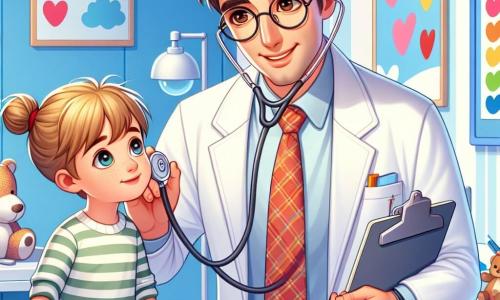 Personajul principal este doctorul Andrei, un bărbat de aproximativ treizeci de ani, cu păr brun și ochelari rotunzi. Poartă un halat alb și afișează un zâmbet cald, arătând atât concentrare, cât și bunăvoință în timp ce examinează un pacient tânăr. Lângă el se află Maria, o femeie de aproximativ 25 de ani, asistentă medicală, cu păr blond prins în coc și purtând un halat roz. Ea ține un clipboard și îl observă atent pe Andrei, pregătită să-l ajute. Scena are loc într-o cameră de consultație luminoasă a unui spital pentru copii, cu pereți vopsiți în culori vii, desene cu animale și nori, și jucării împrăștiate pe o etajeră. Situația principală îl arată pe Andrei ascultând inima lui Luca, un băiat de șapte ani, așezat pe masa de examinare. Luca are păr castaniu și o privire curioasă, puțin îngrijorată, dar confortat de prezența medicului. Atmosfera este atât profesională, cât și caldă, ilustând devotamentul doctorului față de pacienții săi tineri.