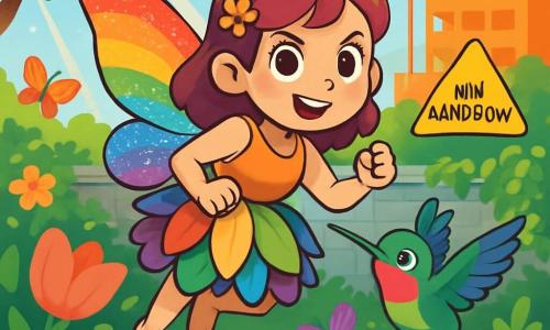 Een kleine fee genaamd Lila, met glinsterende vleugels in regenboogkleuren, vliegt vrolijk boven een magische tuin. Haar ogen stralen van opwinding en haar stralende glimlach toont haar vastberadenheid om haar thuis te beschermen. Ze draagt een jurk van kleurrijke bloemblaadjes die om haar heen danst. Naast haar fladdert Zazu, een kolibrie met levendige veren, enthousiast met snel kloppende vleugels. Hij heeft een nieuwsgierige en vastberaden uitdrukking, klaar om Lila te helpen in haar zoektocht. De tuin is een betoverende plek, vol met stralende bloemen, fladderende vlinders en zonnestralen die door de bladeren van de bomen filteren. Op de achtergrond beschermt een hoge muur van met klimop bedekte stenen deze magische ruimte. De hoofdscène toont Lila en Zazu die zich voorbereiden om hun tuin te verdedigen tegen de bedreiging van een gebouw dat het zou kunnen verwoesten. Ze staan samen, vastberaden en verenigd, klaar om hun magie te gebruiken om hun kostbare toevluchtsoord te redden.