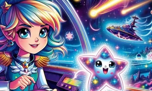 Aria, una giovane donna dai capelli color cielo e dagli occhi brillanti come stelle, si erge orgogliosamente a bordo della sua nave spaziale, la 