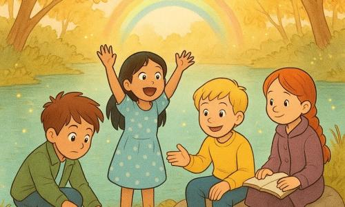 Quattro bambini al bordo del 