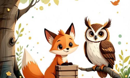Luki, der kleine schlauer Fuchs, steht im Mittelpunkt des Bildes mit seinem leuchtend orangefarbenen Fell und neugierigen Augen. Er hockt sich mit seinen Vorderpfoten auf eine alte Holzkiste, die er gerade ausgegraben hat, und zeigt ein Gesicht voller Staunen und Aufregung. Neben ihm sitzt Emma, die weise Eule mit braunem und weißem Gefieder, auf einem Ast und beobachtet Luki aufmerksam mit einem intelligenten und ermutigenden Blick. Sie wirkt konzentriert und bereit, ihm beim Entschlüsseln des Geheimnisses zu helfen. Max, der fröhliche Hase mit großen Ohren und weißem Fell, steht direkt hinter Luki und hüpft ungeduldig mit einem breiten Lächeln, gespannt darauf, was sich in der Kiste verbirgt. Die Szenerie ist ein üppiger Garten mit bunten Blumen, großen grünen Bäumen und einem klaren blauen Himmel, der mit einigen flauschigen Wolken gesprenkelt ist. Am Boden sind frische Erdspuren rund um die Kiste zu sehen, was der Szene einen Hauch von Abenteuer verleiht. Die Hauptsituation zeigt Luki, Emma und Max bei ihrer Entdeckung, umgeben von der Schönheit der Natur, während sie die geheimnisvolle Kiste öffnen, voller Vorfreude auf die Geheimnisse, die sie birgt.