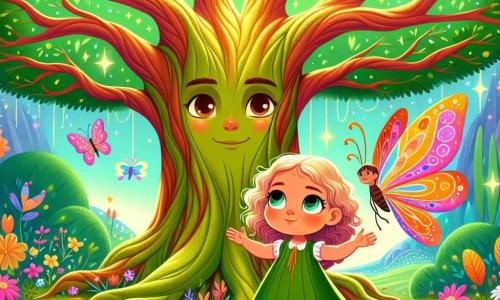 Una bambina di un anno, di nome Luna, con grandi occhi brillanti e riccioli dorati, si trova ai piedi di un maestoso albero con foglie verdi scintillanti. Sorride meravigliata, con le braccia aperte, pronta ad abbracciare il mondo. Accanto a lei, una farfalla magica, con ali multicolori che brillano come gemme al sole, vola graziosamente, illuminando la scena con la sua presenza fatata. Il luogo è un giardino incantevole, pieno di fiori dai colori vivaci, erbe alte e il dolce mormorio di un ruscello vicino. L'albero, imponente e antico, si erge al centro, con le radici che si estendono come braccia protettive attorno a Luna. In questa situazione, Luna ascolta attentamente la dolce voce dell'albero, che le sussurra parole di saggezza su verità e luce, mentre la farfalla la incoraggia a scoprire le meraviglie del suo cuore.