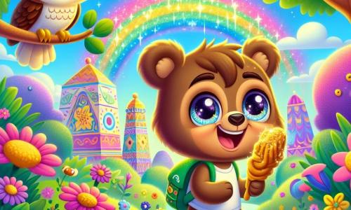 Un piccolo orso bruno di nome Bruno, con grandi occhi scintillanti di curiosità e un sorriso gioioso, esplora un colorato parco di Città del Messico, circondato da fiori vivaci e grandi alberi verdi. Tiene un churro dorato tra le zampe, guardando con meraviglia un arcobaleno brillante che si estende nel cielo blu. Accanto a lui, un saggio gufo di nome Paco, con piume morbide e occhi gialli brillanti, si appollaia su un ramo, sorridendo benevolmente e raccontando storie affascinanti. Poco più in là, una tartaruga di nome Tula, con un guscio verde decorato da motivi colorati, li osserva con un'espressione amichevole, pronta a guidarli verso una grotta segreta. Il parco è pieno di colori vivaci, con fiori rosa, gialli e viola, e uccelli dai piumaggi brillanti che volano intorno. La luce del sole filtra tra le foglie, creando ombre danzanti sul terreno. Bruno, Paco e Tula sono insieme, pronti a scoprire le meraviglie nascoste del parco, con espressioni di eccitazione e meraviglia sui loro volti.