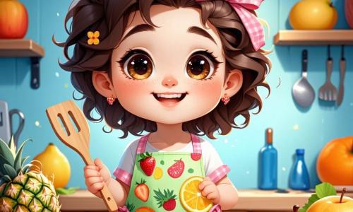 O fată de 12 ani, Sofia, cu părul castaniu creț și ochii strălucind de curiozitate, stă în centrul scenei, zâmbind larg, ținând o spatulă de lemn într-o mână și o clătită dorită în cealaltă. Poartă un sort colorat, decorat cu motive de fructe, iar obrajii îi sunt ușor roșii de emoție. Lângă ea, un băiat de 11 ani, Alex, cu ochelari rotunzi și părul blond în dezordine, observă atent o carte de rețete, cu sprâncenele încruntate, ca și cum ar căuta formula secretă pentru a face clătitele să zboare. Mai departe, o fată de 10 ani, Mia, cu părul drept și negru, umflă baloane colorate, având un zâmbet jucăuș pe față, pregătită să le atașeze de clătită. Locația este o piață mare și animată, înconjurată de clădiri colorate și tarabe de piață, unde bannere festive flutură în vânt. Mese din lemn sunt aranjate, pline de ingrediente variate: făină, ouă, fructe și ustensile de bucătărie strălucitoare, creând o atmosferă veselă și creativă. Situația principală o arată pe Sofia, hotărâtă și entuziastă, turnând aluatul de clătită într-o tigaie fumegândă, în timp ce baloanele plutesc deasupra ei, pregătite să o ajute să facă să zboare creația ei. Aerul este plin de mirosul delicios de clătite, iar emoția competiției este palpabilă.