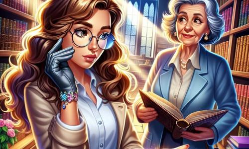 O femeie detectiv, Ioana, în jur de treizeci de ani, cu păr brun ondulat și ochelari rotunzi, stă în fața unei biblioteci vechi. Fața ei exprimă determinare și curiozitate, în timp ce examinează o brățară strălucitoare pe care o ține în mână. Lângă ea, o bibliotecară de cincizeci de ani, cu păr gri și un zâmbet cald, o privește pe Ioana cu îngrijorare, arătând spre o raft plin cu cărți. Locul este o bibliotecă luminoasă, cu pereți din lemn închis, rafturi pline de cărți colorate și feronerie mari care lasă să intre lumina soarelui. Razele de lumină dansează pe podeaua din lemn lustruit, creând o atmosferă calmă și misterioasă. Situația principală o arată pe Ioana investigând dispariția unei adolescente, Ana, analizând indicii lăsate în urmă, în timp ce ascultă sfaturile bibliotecarei.