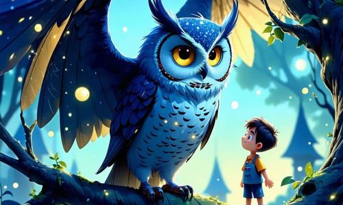 En el centro de la imagen, un monstruo llamado Búho, un gran búho de plumas suaves y brillantes, con ojos resplandecientes como luciérnagas, expresa curiosidad y determinación. Sus majestuosas alas están desplegadas y se encuentra en una rama de árbol, observando atentamente el paisaje. A su lado, un pequeño duende llamado Lilo, un niño de orejas puntiagudas y cabello despeinado, sonríe con entusiasmo. Lleva una túnica colorida y se mantiene de puntillas, con los brazos levantados hacia Búho, como si lo animara a avanzar. El escenario es un hermoso Bosque de Cristal, donde las paredes de la cueva brillan gracias a cristales centelleantes. Flores multicolores rodean el suelo, mientras una luz dorada ilumina la escena. La situación principal muestra a Búho y Lilo descubriendo el Corazón de la Primavera, una piedra preciosa brillante en el centro del claro, rodeada de flores vibrantes. Están asombrados, listos para proteger su bosque mágico del invierno eterno.