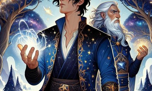 Al centro dell'immagine, Kael, un uomo di circa 30 anni, si erge con determinazione, i suoi capelli neri fluttuano leggermente nel vento cosmico. I suoi occhi brillano di un blu profondo, riflettendo l'immensità dello spazio, mentre alza la mano, canalizzando un'energia luminosa che scintilla attorno a lui. Alla sua destra, un vecchio mago con capelli bianchi e lunga barba, di circa 70 anni, indossa una tunica blu decorata con stelle dorate. Alza anche le mani, pronto a unire i suoi poteri con Kael, il suo viso segnato dalla saggezza e dall'intensità del momento. Sullo sfondo, l'Isola delle Stelle si erge maestosamente, con alberi dalle foglie scintillanti e cristalli fluttuanti che illuminano l'atmosfera con una dolce luce. Il cielo è punteggiato di galassie colorate, creando uno sfondo magico. La scena rappresenta il momento in cui Kael e il mago evocano insieme una potente magia per respingere una nave ammiraglia nemica, un'esplosione di luce che emana dalle loro mani, simboleggiando l'unione delle loro forze di fronte all'avversità.