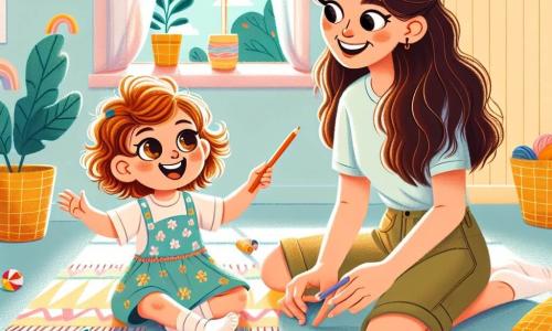 Una niña de 1 año, con grandes ojos brillantes y cabello rizado castaño, sonríe alegremente sosteniendo crayones en sus manos. Está sentada en una alfombra colorida, rodeada de dibujos de soles y flores que ha creado. Junto a ella, su madre, una mujer de unos 30 años con cabello largo y castaño, viste una camiseta ligera y shorts. La mira con una sonrisa orgullosa, sosteniendo un dibujo que Lía acaba de hacer. Su casa está llena de luz, con paredes pintadas de amarillo pastel y ventanas abiertas dejando entrar un suave rayo de sol. Hay juguetes esparcidos a su alrededor y macetas de flores coloridas decoran la habitación. Lía está dibujando un gran sol en una hoja de papel, llena de entusiasmo y creatividad, mientras su madre la anima con palabras dulces y aplausos.