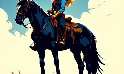 Um cowboy chamado Jack, um homem de cerca de 25 anos, está orgulhosamente em seu cavalo preto chamado Shadow. Ele tem cabelos dourados que brilham ao sol e olhos azuis cheios de adrenalina. Seu rosto expressa determinação e coragem enquanto observa o horizonte, pronto para defender sua cidade. Ao seu lado, Maria, uma jovem de cerca de 20 anos, está em uma colina, com cabelos castanhos ao vento. Ela usa um chapéu de cowboy e um colete de couro, seu olhar é concentrado e determinado, pronta para apoiar Jack nesta aventura. O cenário é uma vasta planície do Velho Oeste, com colinas ondulantes sob um céu azul brilhante, onde o sol se põe lentamente, tingindo a paisagem de tons dourados e alaranjados. A situação principal mostra Jack e Maria se preparando para enfrentar um grupo de foras da lei que se aproxima a cavalo, com rostos marcados pela bravura e espírito de equipe, prontos para defender sua cidade contra o perigo iminente.