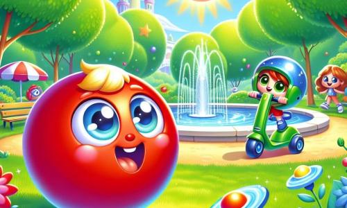 En un parque soleado, una alegre pelota roja llamada Pepo, con ojos brillantes y una gran sonrisa, rueda sobre la hierba verde, llena de alegría y emoción, lista para comenzar una nueva aventura veraniega. Junto a ella, una cometa azul llamada Lila, flotando en el aire, se balancea suavemente, sus colores vivos brillan bajo el sol y tiene una expresión curiosa y juguetona. No lejos, un patinete verde llamado Vera, con ruedas brillantes, se desliza ágilmente por el camino, su expresión está llena de entusiasmo y determinación. El parque está lleno de grandes árboles con hojas exuberantes, flores coloridas que bailan al viento y una fuente brillante que salpica alegremente. En el centro de esta escena animada, Pepo, Lila y Vera se reúnen alrededor de una gran mesa de pintura, donde preparan juntos un mural colorido, riendo y compartiendo ideas creativas, listos para crear una obra de arte colectiva para celebrar su amistad y el verano.