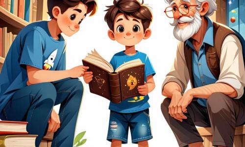 Un niño de 11 años, Lucas, está en el centro de la imagen, con los ojos muy abiertos de asombro. Tiene el cabello castaño desordenado, lleva una camiseta azul con un diseño de cohete y un pantalón corto de mezclilla. Sostiene un antiguo libro abierto en sus manos, como si acabara de descubrir un increíble secreto. A su derecha, un anciano, el profesor Temporal, está presente. Tiene alrededor de 60 años, con una larga barba blanca y gafas redondas. Lleva un largo abrigo negro y un sombrero de fieltro. Sonríe amablemente, señalando un antiguo reloj que brilla con una luz dorada. El escenario es una hermosa plaza del casco antiguo, rodeada de columnas majestuosas y estatuas de mármol que representan dioses griegos. El cielo es de un azul brillante y nubes blancas flotan suavemente. La escena principal muestra a Lucas y al profesor Temporal conversando, mientras una luz dorada emana del reloj, simbolizando el viaje en el tiempo. Lucas parece listo para embarcarse en una increíble aventura, mientras el profesor le explica las maravillas que descubrirán juntos.