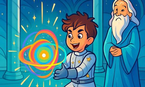 A man named Jasper Starlight, with tousled hair and sparkling eyes full of curiosity, stands in the center of a bright room, a look of wonder on his face. He wears a silver spacesuit adorned with star patterns, and his hands are outstretched towards a shimmering orb, the heart of harmony, pulsating with vibrant colors. Beside him, Lumin, an elderly man of about 60 with a long silver beard and star-like bright eyes, watches him with admiration. He is dressed in a flowing iridescent robe that reflects the ambient light, standing slightly back with his hands clasped in front of him, as if witnessing a magical moment. The setting is a large circular chamber within the Celestial Citadel, with undulating walls resembling the surface of a tranquil lake, illuminated by dancing light patterns. Crystal columns rise to a starry ceiling, creating an atmosphere of mystery and beauty. The main scene shows Jasper, focused and determined, restoring the energy of the heart of harmony, while bursts of light surround him, illuminating the room with a magical glow.