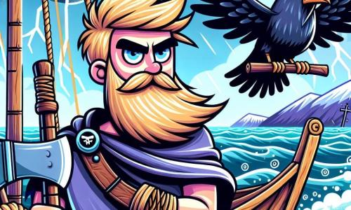 Erik, un viking de aproximativ treize ani, stă mândru pe puntea drakkarului său, având părul blond ca grâul și o barbă bine tunsă. Privirea îi este determinată și curioasă, în timp ce ține ferm toporul, pregătit să înfrunte necunoscutul. Lângă el, un corb negru pe nume Huginn, cu pene strălucitoare și ochi pătrunzători, zboară în cerc deasupra lui, ca un mesager al zeilor. Drakkarul navighează pe o mare agitată, înconjurată de munți acoperiți de zăpadă care se ridică măreț la orizont, sub un cer furtunos în care fulgerele iluminează norii întunecați. Erik înfruntă furtuna, cu fața luminată de fulgere, pregătindu-se să trăiască o mare aventură, cu vântul bătându-i fața și valurile stropindu-i bărcuța.