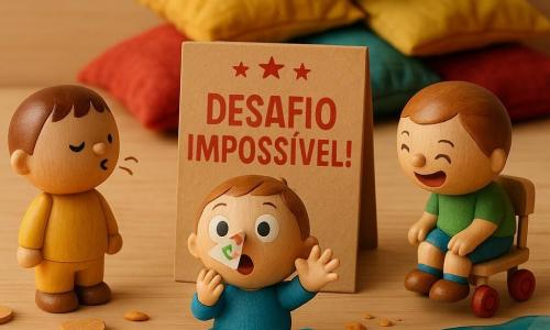 Há três personagens: Tico, menino de cerca de 3 anos, boneco de madeira pintado de amarelo com cabelos castanhos, à esquerda fazendo som de 