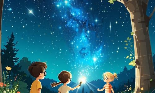 In una radura incantata, quattro bambini si trovano attorno a un piccolo astronave scintillante. **Luca**, un ragazzo di 10 anni con capelli castani disordinati e occhiali rotondi, guarda con meraviglia l'astronave, con le mani sui fianchi. **Giorgia**, una ragazza di 9 anni con capelli biondi intrecciati e occhi brillanti, si avvicina all'astronave con un sorriso curioso, tenendo una torcia in mano. **Marco**, un ragazzo di 11 anni con capelli neri e lentiggini, è accovacciato vicino all'astronave, esaminando con fascinazione uno strano attrezzo alieno. **Sara**, una ragazza di 10 anni con capelli castani e occhiali da sole sulla testa, osserva il cielo stellato con un'espressione sognante. La radura è circondata da alberi con tronchi spessi e foglie verdi brillanti, mentre una dolce luce verde emana dall'astronave, illuminando i volti dei bambini. Al centro della scena, Zog, un piccolo extraterrestre con occhi rotondi e brillanti, pelle verde e antenne, sorride gioiosamente tenendo un cristallo luminoso. I bambini stanno aiutando Zog a riparare la sua astronave, creando un'atmosfera di avventura e amicizia.