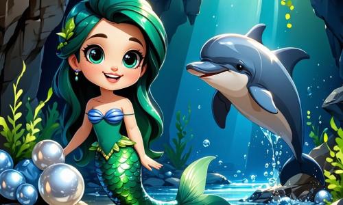 Coralina, una sirenita alegre con cabello de algas verdes y una cola brillante en tonos de esmeralda, nada con una gran sonrisa, sus ojos chispeantes de curiosidad. Explora una caverna submarina mágica, rodeada de paredes adornadas con perlas brillantes que iluminan el espacio con una suave luz. A su lado, Lilo, un delfín travieso de escamas plateadas, salta alegremente en el agua, sus ojos redondos y traviesos reflejando la emoción de la aventura. Más lejos, Tula, una tortuga sabia con un caparazón decorado con patrones coloridos, observa con una sonrisa benevolente, sus ojos entrecerrados de sabiduría. La caverna está llena de corales vibrantes y criaturas marinas centelleantes, creando una atmósfera mágica. Coralina y Lilo descubren un antiguo cofre escondido entre los corales dorados, sus rostros iluminados por el hallazgo de un tesoro mágico que brilla como estrellas.
