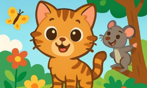 Un pequeño gatito peludo, llamado Coco, con un pelaje suave y atigrado, grandes ojos brillantes y curiosos, se encuentra en medio de un jardín soleado. Parece emocionado y alegre, con las orejas erguidas, listo para la aventura. A su lado, un pequeño mapache llamado Tito, con un pelaje gris y ojos traviesos, sonríe mientras trepa por una rama, mirando a Coco con entusiasmo. El jardín está lleno de flores coloridas, mariposas revoloteando y un gran árbol con hojas verdes. Coco y Tito se preparan para explorar el jardín, llenos de entusiasmo y curiosidad, listos para descubrir tesoros escondidos.