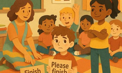 The main character is a determined yet shy 10-year-old boy, Ben, with bright eyes and messy brown hair, holding a small card reading 