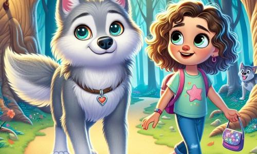 A young werewolf, Oliver, stands at the center of the scene with soft, fluffy light gray fur, sparkling curious eyes, and a small wagging tail. He shows an expression of excitement and determination, ready to take on a challenge. Next to him, Lily, a 10-year-old girl with curly brown hair, wears pink sneakers and a colorful t-shirt. She smiles widely, holding a small pouch filled with magical glitter, slightly leaning forward to encourage Oliver. Rufus, the large dark gray werewolf, stands behind Oliver in a protective posture with a caring look, ready to guide the two children on their adventure. The scene takes place in the enchanted Willowbrook forest, where majestic twisted trees rise around them, their leaves shimmering in vibrant colors under the sunlight. Colorful flowers blanket the ground, and magical creatures like fairies and butterflies flutter nearby, adding a touch of magic to the atmosphere. Oliver, Lily, and Rufus prepare to enter a mysterious maze, where laughter and echoes of magic can be heard in the distance, symbolizing the beginning of their adventure to recover the stolen crystal heart.