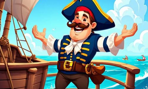 In het midden van de afbeelding staat de hoofdpersoon, kapitein Bink, een man van dertig jaar met een grote snor en een stralende glimlach. Hij draagt een piratenhoed met een kleurrijke veer en een gestreepte blouse. Trots staat hij op het dek van zijn schip, de Zeester, met open armen, terwijl hij vol vreugde naar de horizon kijkt. Naast hem houdt Piraat Piet, een 10-jarig jongetje met een rommelige haardos en een kleine litteken op zijn wang, stevig het roer vast, met een nerveuze maar vastberaden uitdrukking. Iets verderop bekijkt Piraat Petra, een 12-jarig meisje met vlechten en een rode bandana, een schatkaart, haar gezicht verlicht door de opwinding van het avontuur. De setting is een uitgestekte blauwe oceaan, bezaaid met glinsterende golven onder een zonnige lucht, met groene eilanden aan de horizon. Het houten schip is versierd met kleurrijke vlaggen die in de wind wapperen. De hoofdsituatie toont kapitein Bink en zijn bemanning die enthousiast naar het onbekende varen, klaar om uitdagingen aan te gaan en de legendarische Gouden Schelp te ontdekken, terwijl ze piratenliederen zingen.
