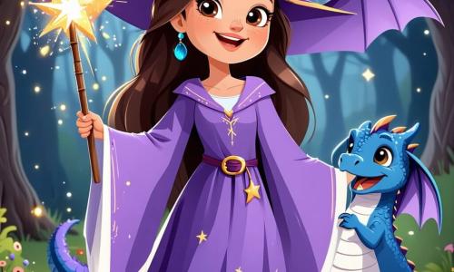 Valentina, una aprendiz de bruja de ocho años, está en el centro de la imagen, con largos cabellos castaños y ojos llenos de curiosidad. Lleva un vestido violeta decorado con estrellas doradas y sostiene una varita mágica brillante, levantando los brazos con entusiasmo mientras recita un hechizo. Junto a ella, Zippy, un pequeño dragón de escamas azules, agita sus alas con alegría, sus ojos brillantes de emoción, flotando ligeramente sobre el suelo. Al fondo, la reina Nimbus, una mujer mayor con cabello plateado y un largo abrigo que cambia de color, los observa con una sonrisa benevolente, con los brazos cruzados, de pie sobre una nube esponjosa. La escena tiene lugar en la Gran Biblioteca de Nubes, un majestuoso edificio hecho de nubes brillantes, con libros flotantes y rayos de luz dorada filtrándose a través de las nubes. La situación principal muestra a Valentina lanzando un hechizo para unir a todos los seres mágicos presentes, con destellos de magia colorida en el aire, creando un arcoíris brillante que conecta a todos los personajes en una atmósfera de alegría y armonía.