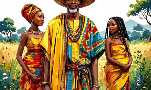 Kofi, ein etwa 60-jähriger Mann, steht im Mittelpunkt der Szene, mit einem weisen Gesicht und funkelnden Augen voller Entschlossenheit. Er trägt eine farbenfrohe Tunika mit afrikanischen Mustern und einen Strohhut, seine Hände zum Himmel erhoben, als rufe er die Geister der Natur. Neben ihm steht Amina, eine 25-jährige Frau, selbstbewusst mit im Wind wehenden geflochtenen Haaren. Sie trägt ein lebhaftes Kleid und lächelt, bereit, Kofi in seinem Streben nach Gerechtigkeit zu unterstützen. Im Hintergrund erhebt sich der majestätische große Baobab mit weit ausladenden Ästen und einem dicken Stamm auf einer grünen Lichtung, umgeben von bunten Blumen und neugierigen Tieren, die die Szene beobachten. Die Hauptsituation zeigt Kofi und Amina, die die Dorfbewohner um sich versammeln, alle vereint, um Kofis Aufruf zum Handeln zu hören, während sie sich darauf vorbereiten, die Gerechtigkeit in ihrem Dorf wiederherzustellen. Die Gesichter der Dorfbewohner spiegeln Hoffnung und Entschlossenheit wider und schaffen eine lebendige und dynamische Atmosphäre.