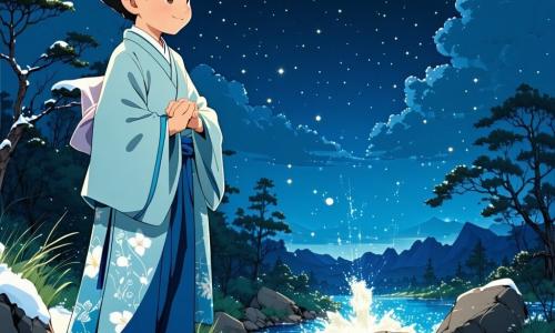 Haruto, un băiat de 12 ani, are părul negru și ochi strălucitori de curiozitate. Poartă un kimono tradițional albastru deschis, decorat cu modele florale, și stă în picioare pe marginea unei râuri strălucitoare, cu privirea uimită, pregătit să-l întâlnească pe spiritul Yoshinobu. Yoshinobu, un bărbat în vârstă cu părul alb ca zăpada și ochi strălucitori, plutește ușor deasupra solului, înconjurat de o lumină aurie blândă. Zâmbește călduros lui Haruto, cu brațele deschise ca pentru a-l primi într-o lume magică. Decorul este o pădure japoneză luxuriantă, cu cireși înfloriți și petale roz care cad ușor, creând un covor colorat pe sol. Râul curge liniștit, reflectând cerul albastru și norii pufoși. Situația principală îl arată pe Haruto, uimit, făcând un pas înainte spre Yoshinobu, în timp ce licuricii dansează în jurul lor, adăugând o notă de magie atmosferei încântătoare a scenei.