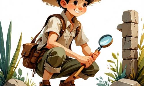 Um arqueólogo, Miguel, está no centro da imagem. Ele é alto e magro, com cabelos castanhos bagunçados e um sorriso entusiasmado. Usa um chapéu de palha, uma camisa de manga curta bege e uma calça cargo. Miguel está agachado, segurando uma pequena pá em uma mão e uma lupa na outra, observando com admiração um antigo artefato que acaba de desenterrar. Ao seu lado, Ana, uma jovem de cerca de 25 anos, está inclinada sobre uma bela cerâmica colorida que examina com cuidado. Ela tem cabelos longos e cacheados, presos em um rabo de cavalo, e veste uma camiseta azul e um short. Ela sorri, empolgada com a descoberta. Um pouco mais longe, João, um homem de cerca de 30 anos, anota em um caderno. Ele usa óculos redondos e tem uma barba bem cuidada, vestindo uma camisa xadrez e uma calça bege. Ele levanta os olhos do caderno para observar Miguel com um olhar admirativo. O cenário é um sítio arqueológico ao ar livre, cercado por colinas verdes sob um céu azul brilhante. O solo é marrom e solto, salpicado de fragmentos de cerâmica e pedras antigas. Ferramentas de arqueologia estão espalhadas ao redor deles, e ao longe, vê-se as ruínas de um antigo palácio minoico, com colunas majestosas e afrescos coloridos. A cena principal mostra Miguel descobrindo um artefato precioso, uma pequena joia minoica, que brilha ao sol. Seu rosto está iluminado pela excitação e curiosidade, enquanto seus amigos o incentivam e compartilham seu entusiasmo por essa incrível descoberta.