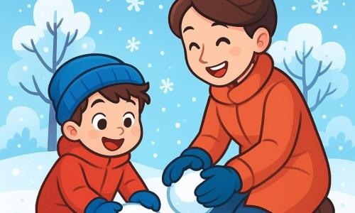 Un ragazzino di 4 anni, di nome Matteo, con capelli castani arruffati e guance rosa, sorride con meraviglia guardando la neve cadere. Indossa un grande cappotto rosso, un berretto di lana blu e guanti troppo grandi per le sue piccole mani. Accanto a lui, sua madre, una donna di una trentina d'anni con capelli castani raccolti in uno chignon, gli mostra come fare una palla di neve, ridendo gioiosamente. I loro piedi affondano in un giardino incantato, coperto da uno spesso strato di neve scintillante, dove gli alberi sono adornati di fiocchi bianchi come stelle. Il cielo è di un blu chiaro, punteggiato di nuvole soffici, mentre i fiocchi danzano dolcemente intorno a loro. Matteo, con gli occhi brillanti di gioia, cerca di rotolare una palla di neve, mentre sua madre lo incoraggia con un sorriso caloroso, creando una scena piena di felicità e complicità invernale.