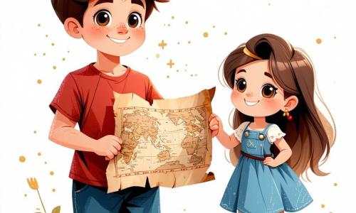 Un ragazzo di 11 anni, Marco, si trova al centro dell'immagine, con capelli castani scompigliati e occhi pieni di curiosità. Indossa una maglietta rossa e pantaloni corti blu, tenendo una vecchia mappa del tesoro tra le mani, il suo viso illuminato da un ampio sorriso di eccitazione. Accanto a lui, la sua migliore amica Giulia, una ragazza di 11 anni con lunghi capelli ricci e un cappello da pirata, osserva la mappa con meraviglia, pronta per l'avventura. Un po' più indietro, Luca, un ragazzo di 11 anni con occhiali rotondi e capelli castani, osserva pensieroso, tenendo un bastone come se fosse un navigatore. Il contesto si svolge sotto un'immensa quercia, le cui branche si estendono maestose, creando un riparo naturale. I raggi di sole filtrano tra le foglie, illuminando il terreno coperto di foglie dorate. Ai loro piedi, un piccolo buco nel terreno rivela una misteriosa scatola di legno, coperta di muschio, che sembra nascondere un tesoro. La scena principale mostra Marco, Giulia e Luca in piena esplorazione, pronti a scoprire cosa si nasconde nella scatola, circondati da un'atmosfera di eccitazione e mistero, simboleggiando lo spirito di avventura e amicizia che li unisce.