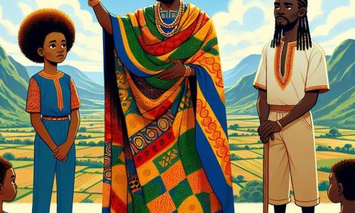No centro da imagem, Kofi, um homem africano na casa dos quarenta anos, está em pé com um olhar determinado e benevolente. Ele veste um manto tradicional colorido, adornado com padrões africanos vibrantes, e tem cabelo crespo e uma barba bem aparada. Kofi levanta uma mão, como se estivesse se dirigindo a um grupo, expressando sabedoria e calma. À sua direita, Asha, uma mulher na casa dos trinta anos, está com uma postura confiante. Ela tem longos cabelos trançados e veste um vestido de tecido colorido com padrões florais, olhando para Kofi com admiração, pronta para apoiar seu discurso. À sua esquerda, Kwame, um homem alto na casa dos trinta anos, tem uma expressão séria. Ele usa um short de lona e uma camiseta simples, segurando um bastão de madeira, pronto para intervir se necessário. A cena ocorre no topo de uma majestosa Montanha Sagrada, cercada por paisagens verdejantes e vastas planícies douradas. O céu é de um azul brilhante, salpicado de nuvens brancas e fofas, e o vento faz dançar as ervas altas ao redor deles. Nesta ilustração, Kofi, Asha e Kwame estão reunidos para discutir uma solução pacífica para um conflito sobre a água entre suas tribos. Kofi, com sua sabedoria, tenta unir corações e mentes, enquanto Asha e Kwame o escutam atentamente, ilustrando a importância da unidade e da colaboração.